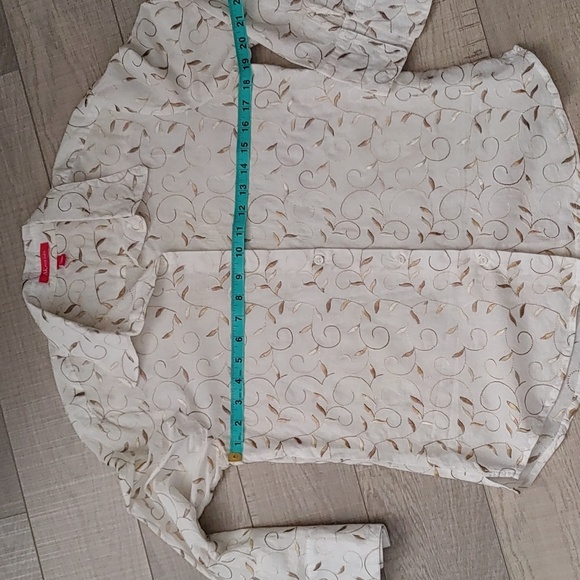 Anne Klein US L Off-White Cotton Blend Embroidered Button Down Top - Picture 8 of 10